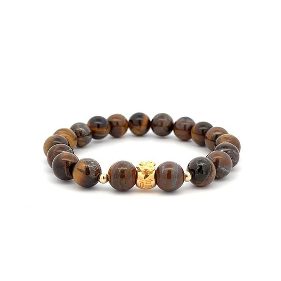18K Gold Money Bag Lucky Charm Beads Bracelet Gemstones Tiger's Eye 8mm